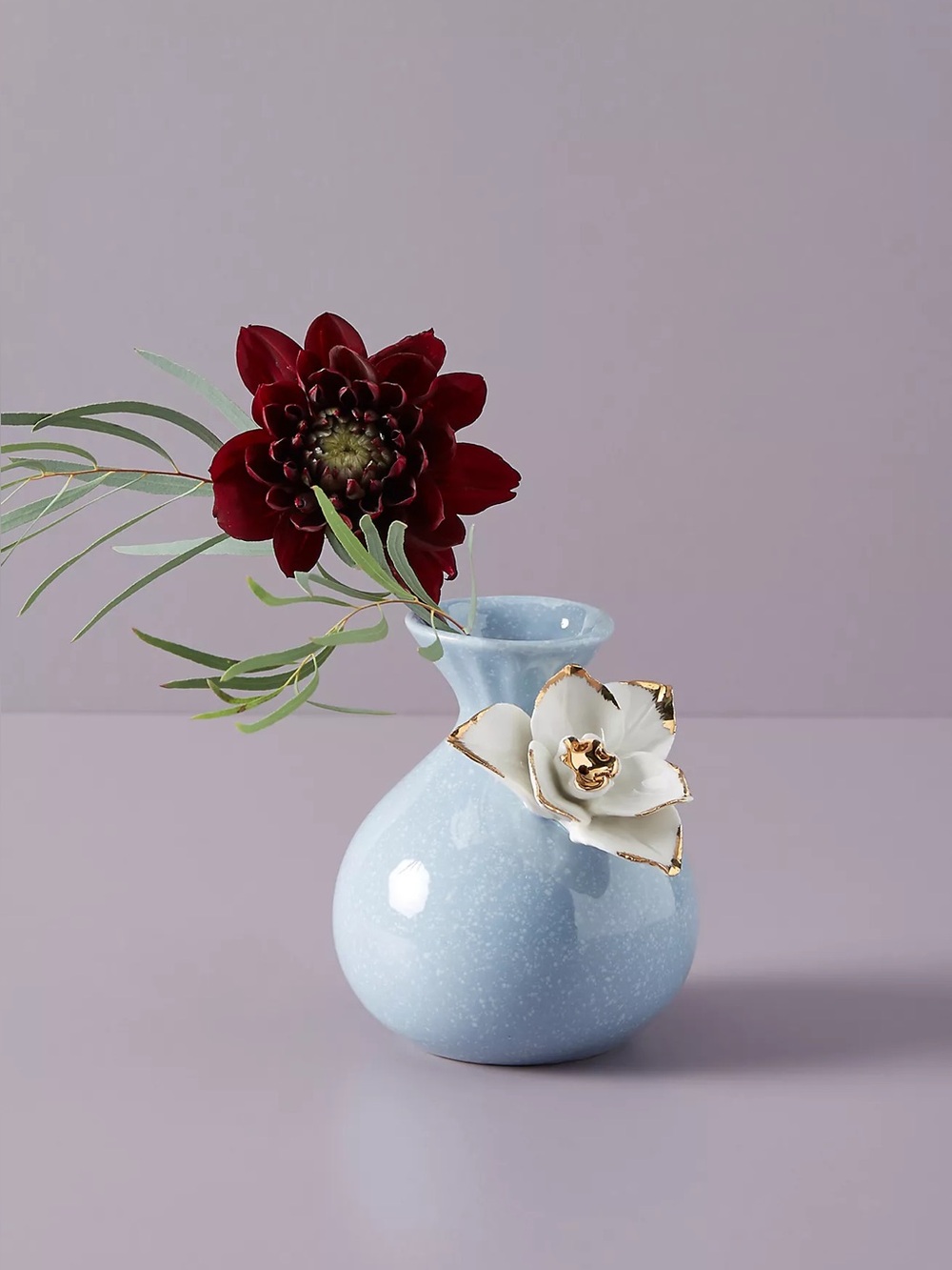Anthropologie Light Blue Gilded Bloom Vase 3 D Flower